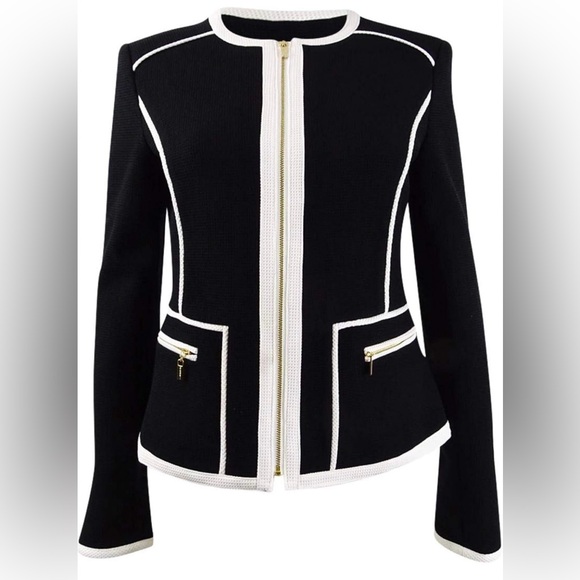 Calvin Klein Women's Contrast Trim Jacket Black Size 4, Black/White, - Picture 3 of 10